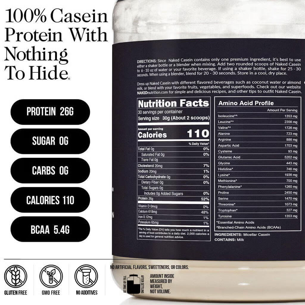 Micellar Casein Protein Powder - Unflavored - Standard Size with a Straightforward Protein Formula