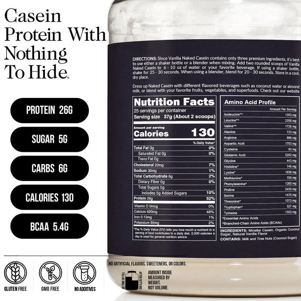 Vanilla Casein Protein Powder - Vanilla - Standard Size with a Straightforward Protein Formula