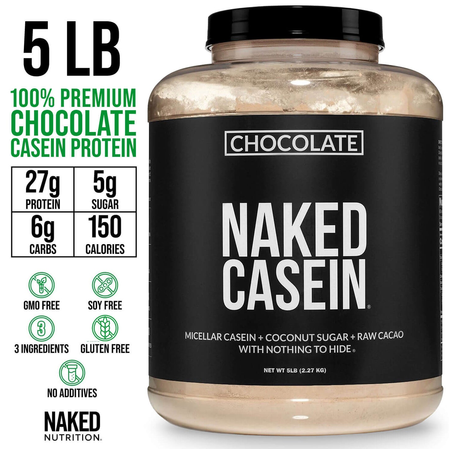 Chocolate Casein Protein Powder - 5LB - Chocolate with a Straightforward Protein Formula