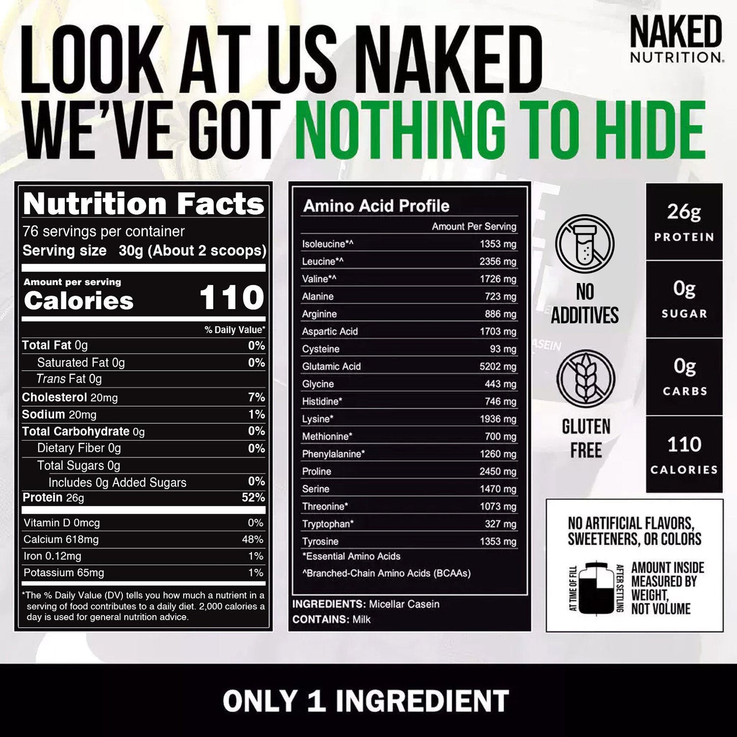 Micellar Casein Protein Powder - Unflavored - Value Size with a Straightforward Protein Formula