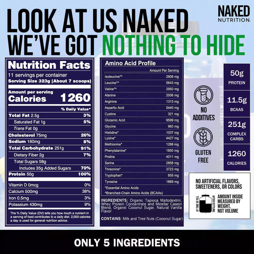 Vanilla Mass Gainer Protein Supplement - Vanilla for Blending into Daily Nutrition Shakes