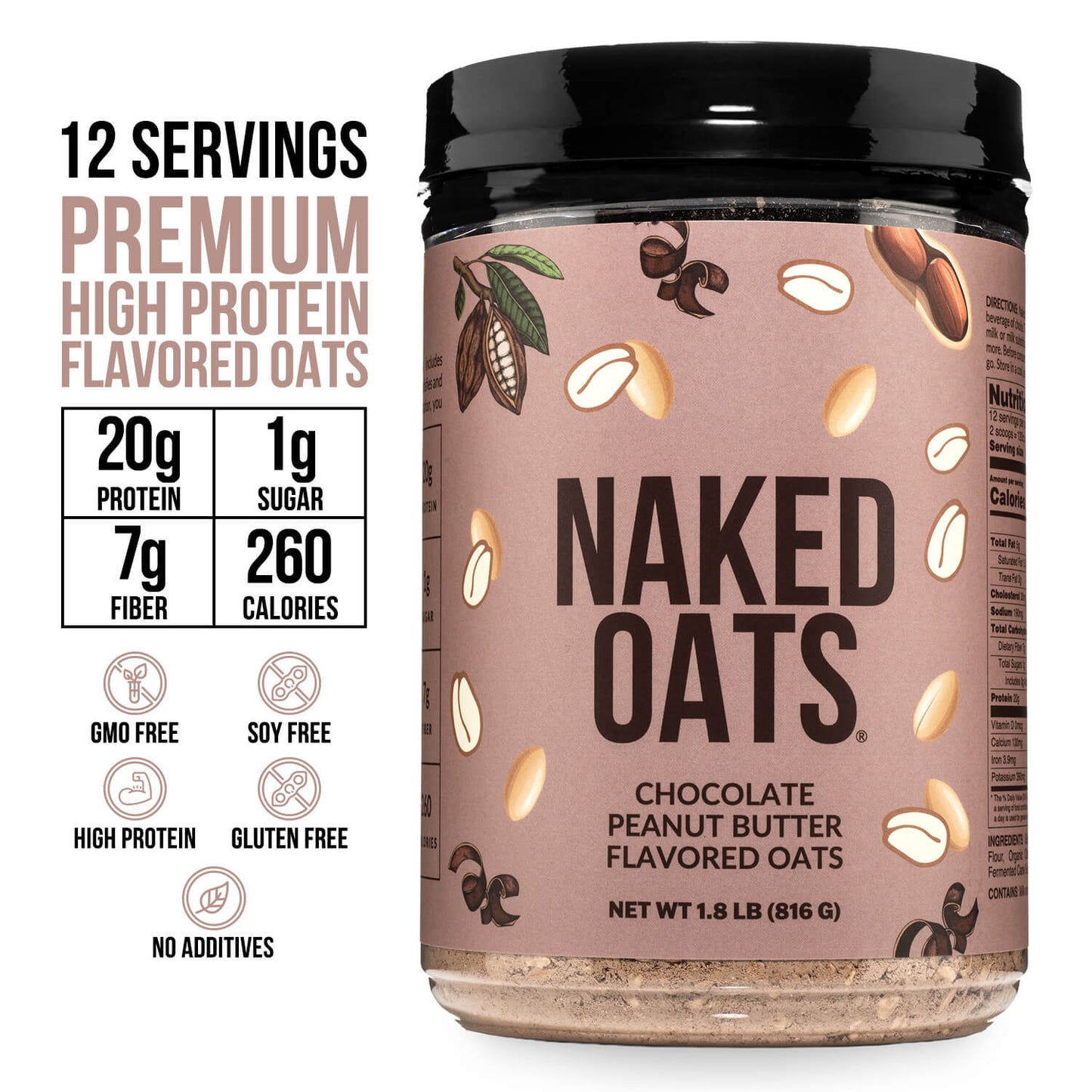 Chocolate Peanut Butter Protein Oats - Chocolate Peanut Butter with an Easy-Prep Protein Oat Formula