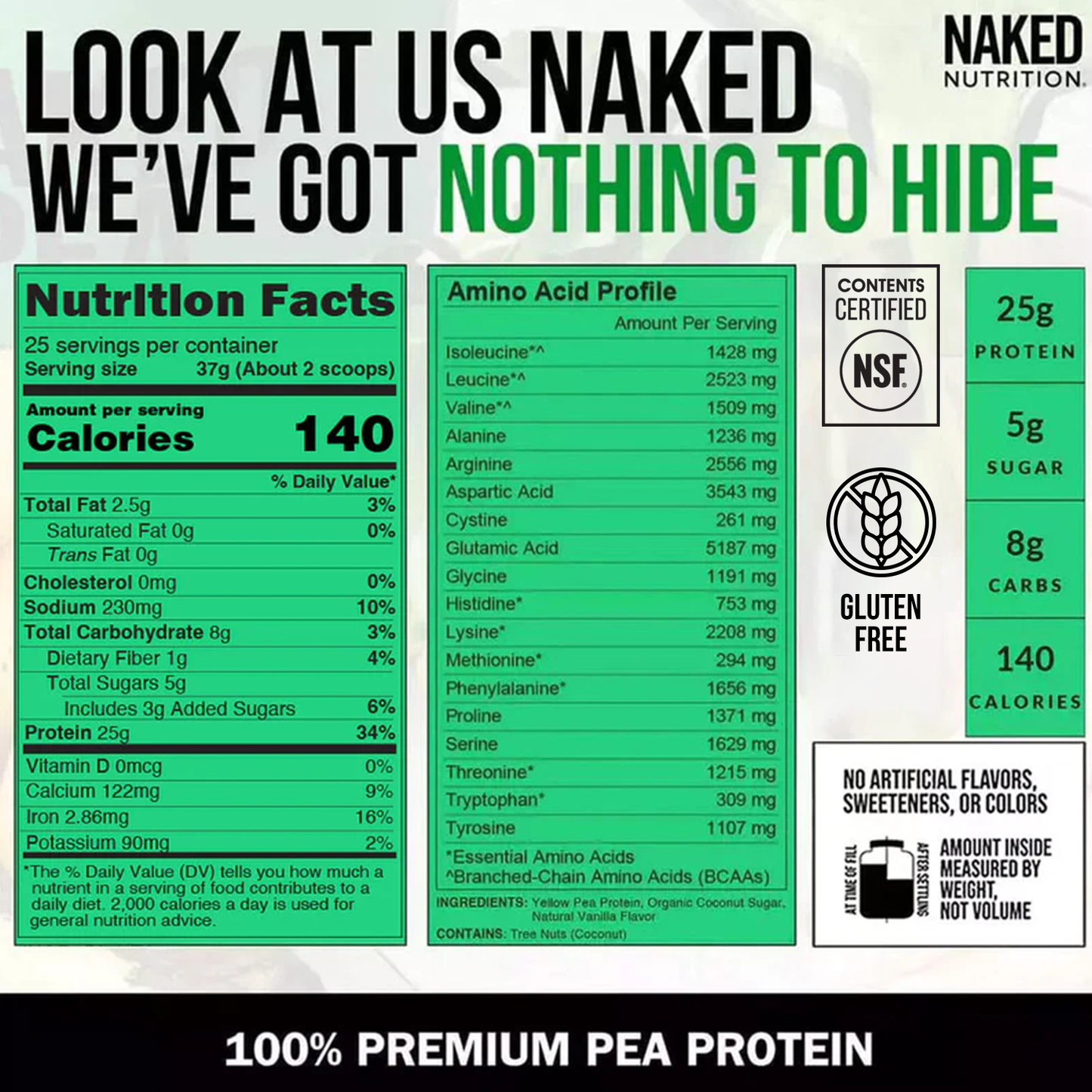 Vanilla Pea Protein Powder - Vanilla - Standard Size with a Straightforward Protein Formula