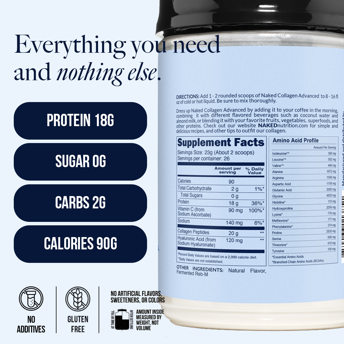 Vanilla Collagen Peptides with Hyaluronic Acid - Vanilla Advanced Collagen Peptides for Easy Mixing at Home or On the Go