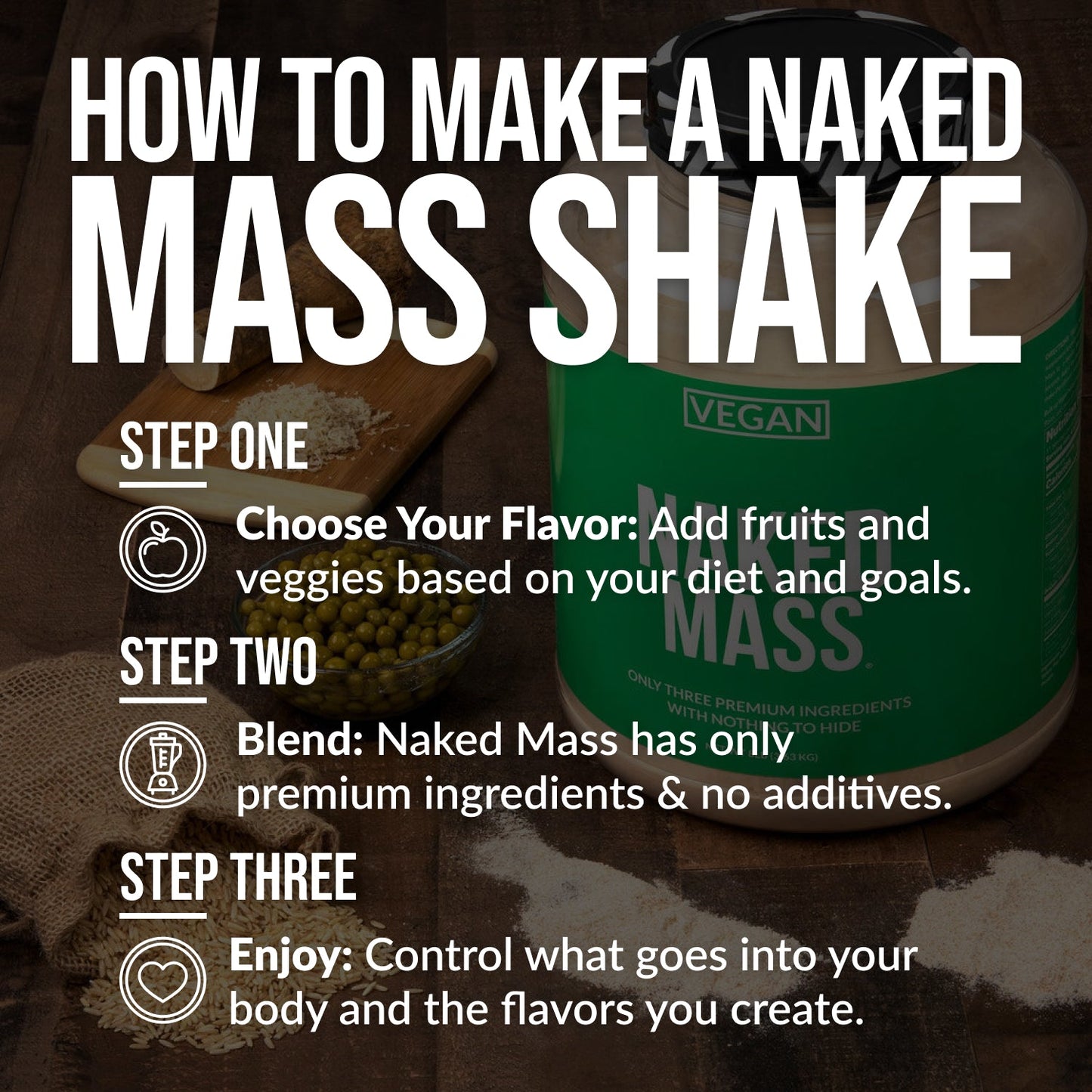 Chocolate Peanut Butter Vegan Mass Gainer Supplement - Chocolate PB (Vegan) for Blending into Daily Nutrition Shakes