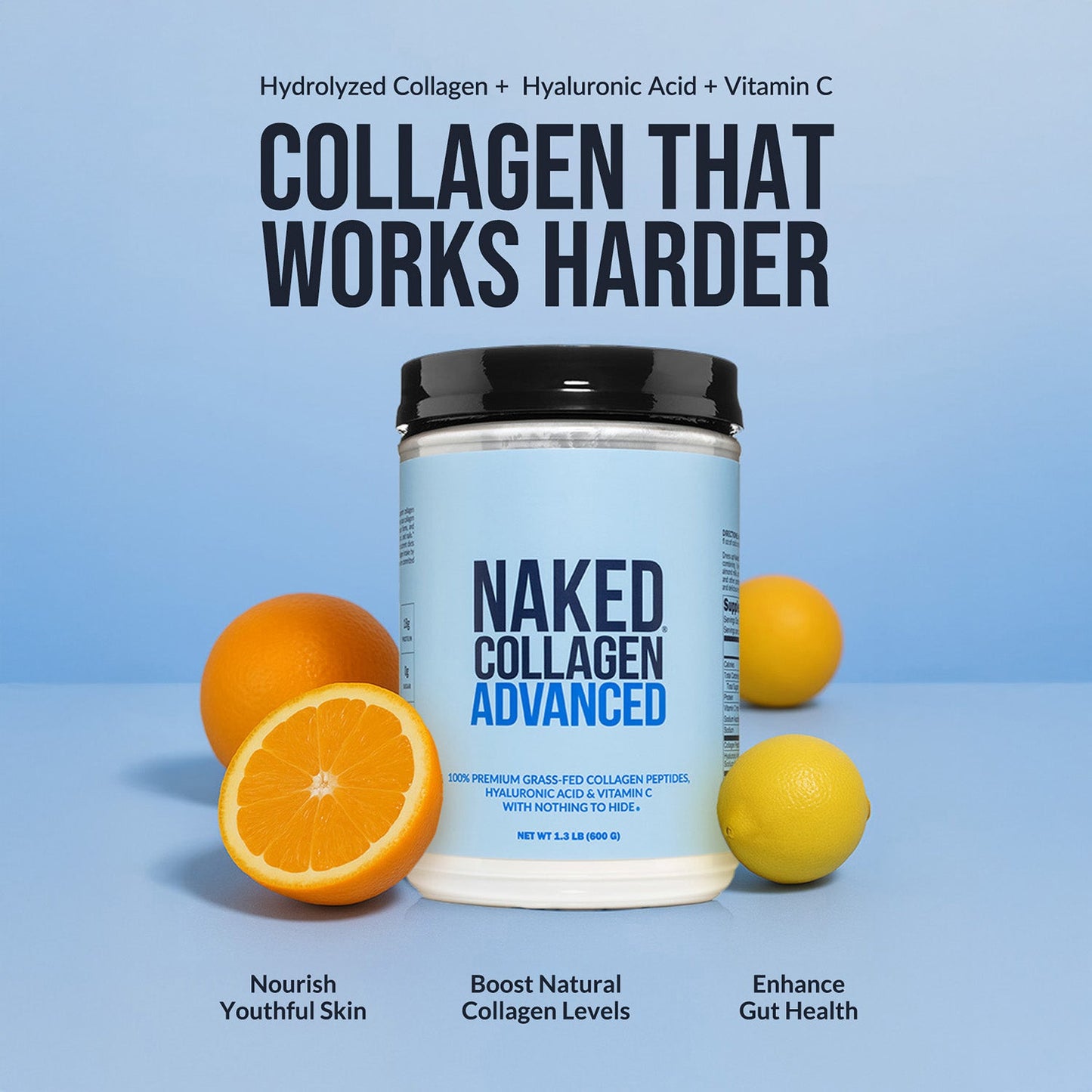 Chocolate Collagen Peptides with Hyaluronic Acid - Chocolate Advanced Collagen Peptides for Easy Mixing at Home or On the Go