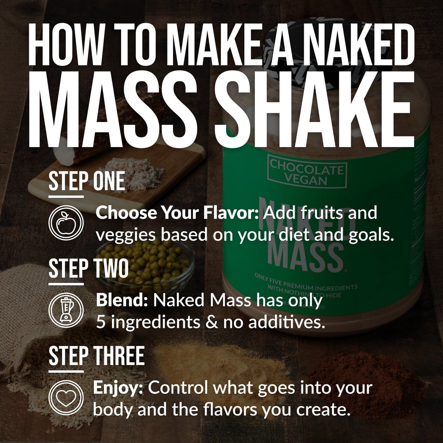 Chocolate Vegan Mass Gainer Supplement - Chocolate (Vegan) 12LB for Blending into Daily Nutrition Shakes